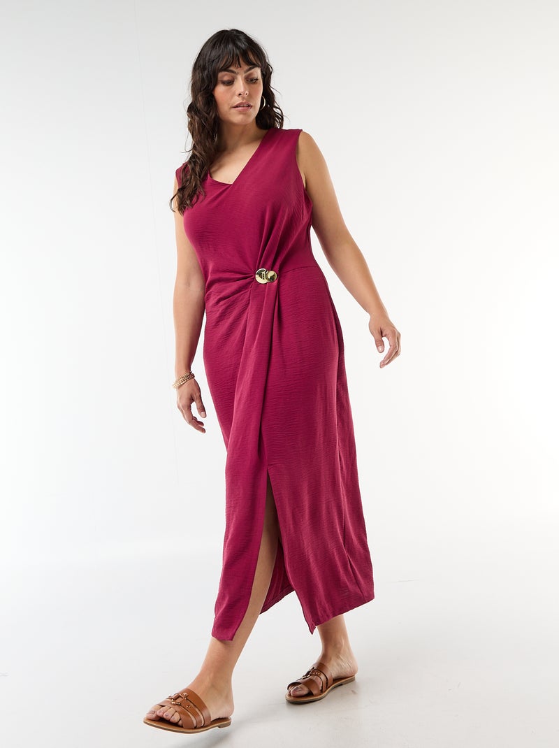 Vestido largo drapeado con bisutería Rojo - Kiabi