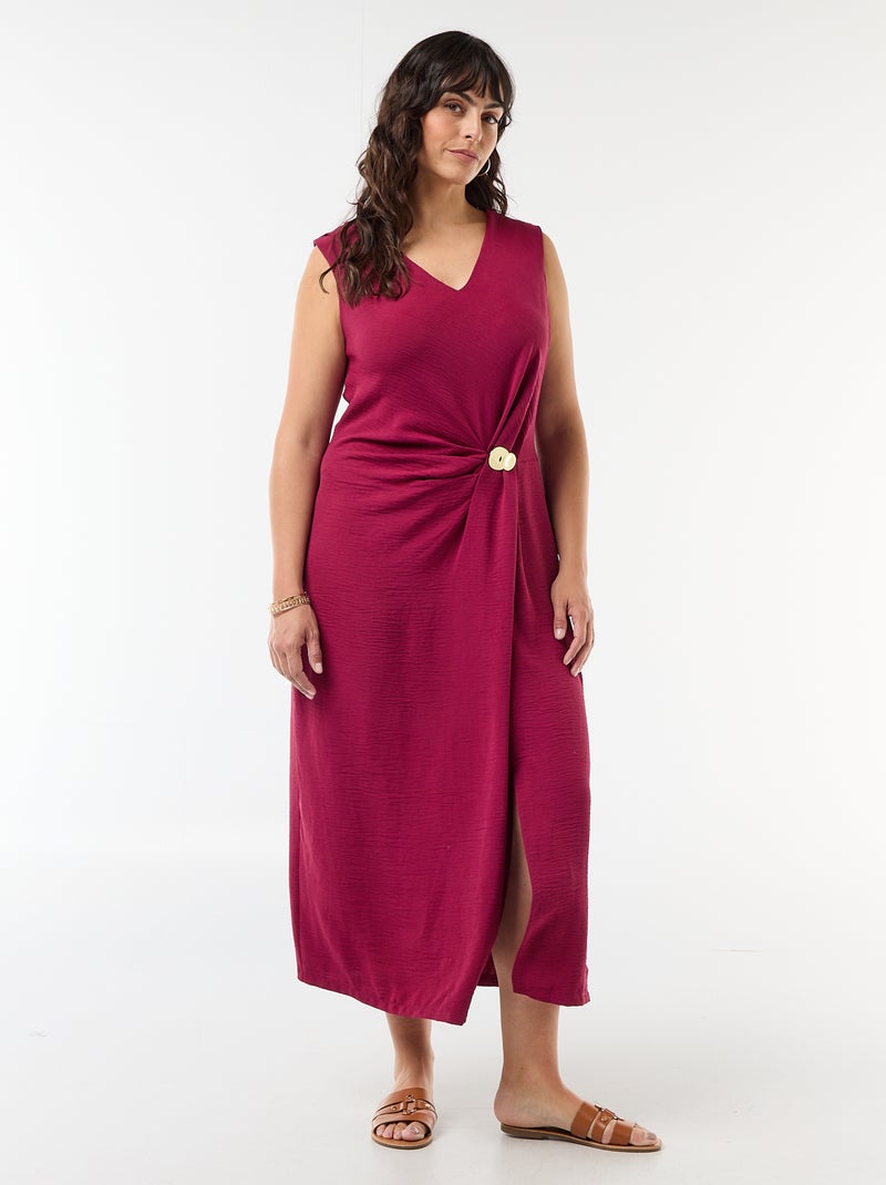 Vestido largo drapeado con bisutería Rojo - Kiabi