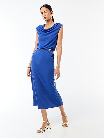 Vestido largo drapeado con cuello cowl