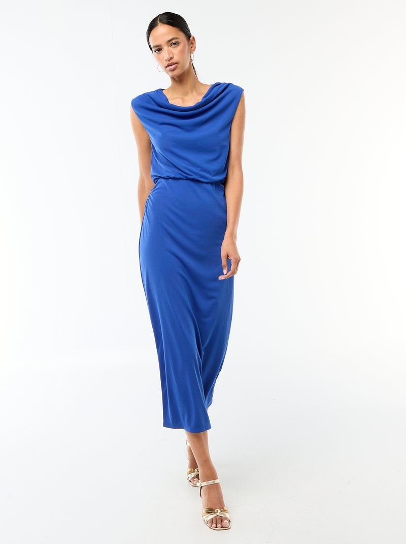 Vestido largo drapeado con cuello cowl Azul - Kiabi