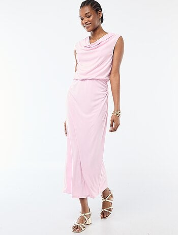 Vestido largo drapeado con cuello cowl