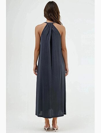 Vestido largo drapeado con cuello en v de busem