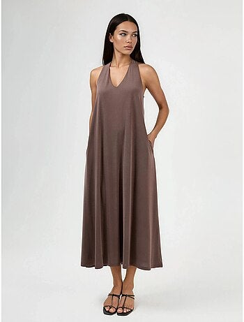 Vestido largo drapeado con cuello en v de busem