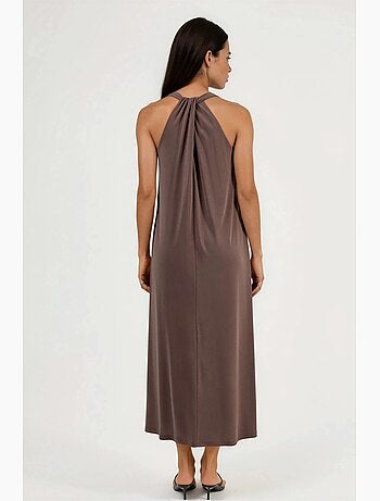 Vestido largo drapeado con cuello en v de busem