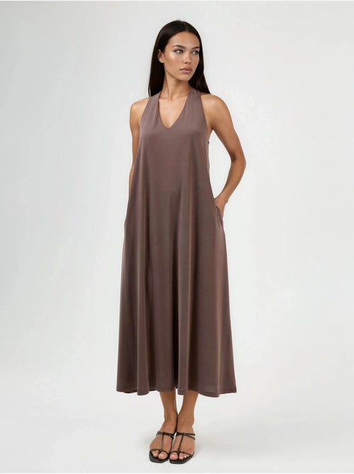 Vestido largo drapeado con cuello en v de busem - Kiabi Vestido largo drapeado con cuello en v de busem - Kiabi