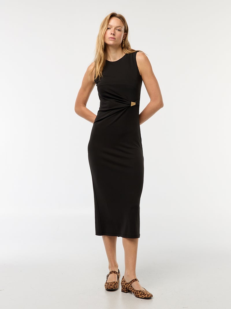 Vestido largo drapeado con pedrería negro - Kiabi