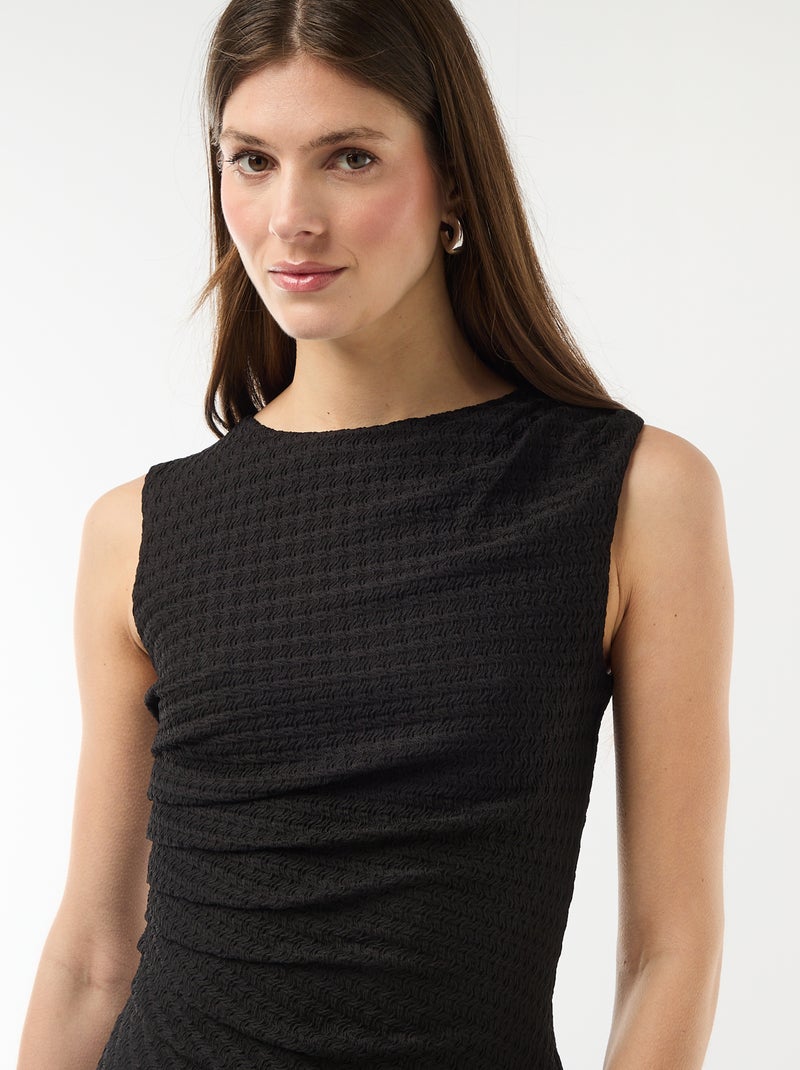 Vestido largo drapeado y gofrado Negro - Kiabi