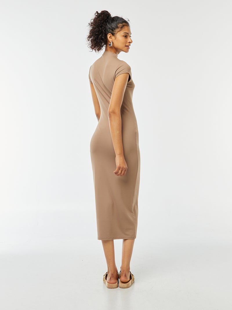 Vestido largo efecto piel de melocotón Gris - Kiabi