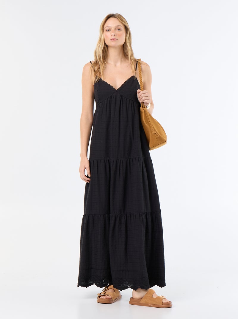 Vestido largo escalonado Negro - Kiabi