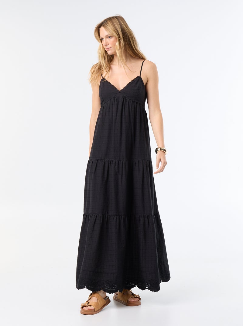 Vestido largo escalonado Negro - Kiabi