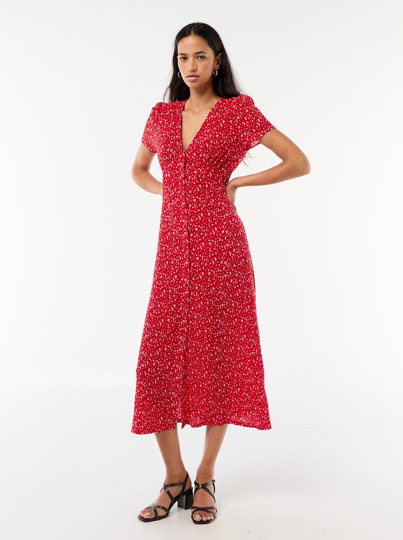 Vestido largo estampado all-over fino Rojo - Kiabi