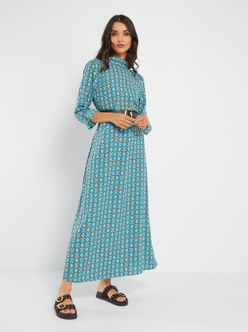 Vestido largo estampado AZUL - Kiabi