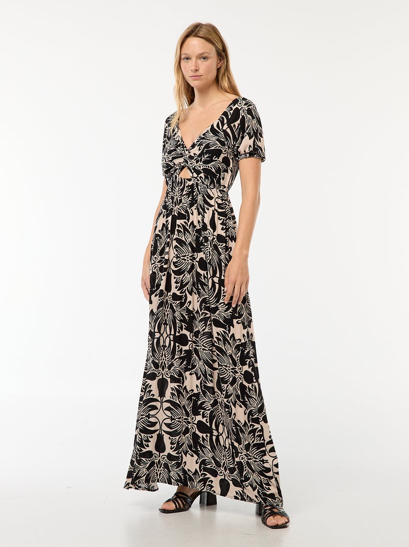 Vestido largo estampado con aberturas Beige - Kiabi
