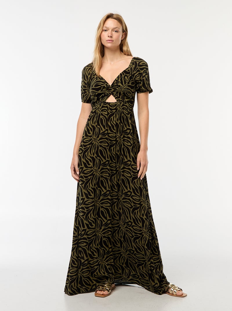 Vestido largo estampado con aberturas Verde - Kiabi