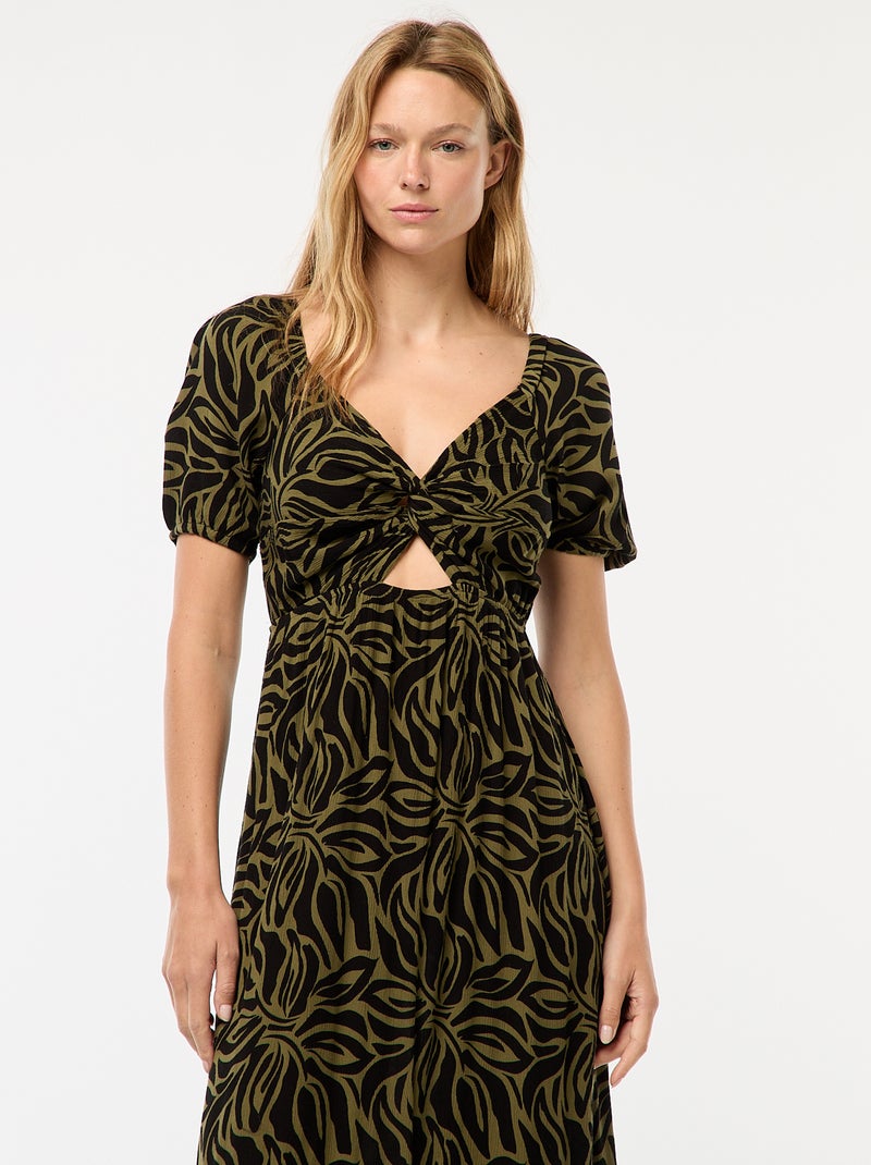 Vestido largo estampado con aberturas Verde - Kiabi