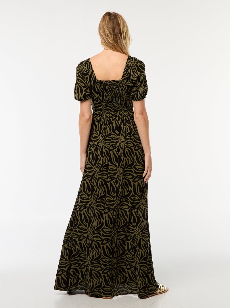 Vestido largo estampado con aberturas Verde - Kiabi