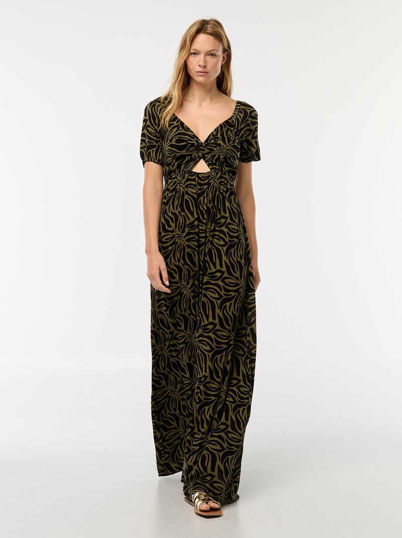 Vestido largo estampado con aberturas Verde - Kiabi