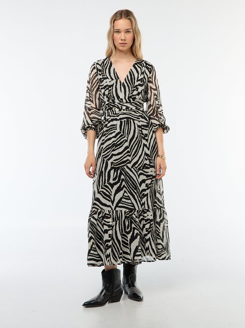Vestido largo estampado con base con volantes - Kiabi