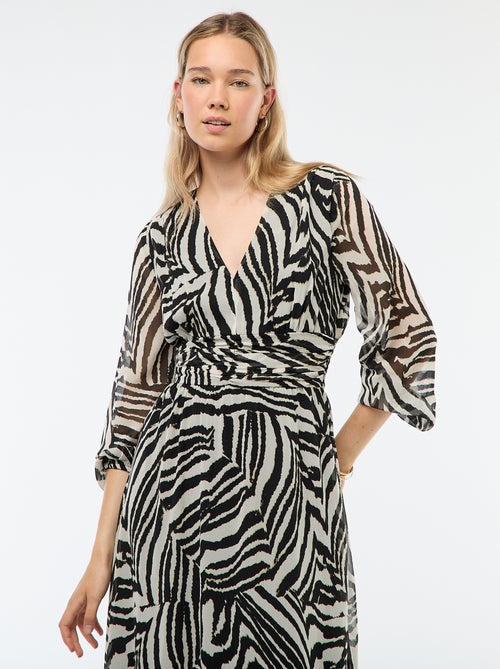 Vestido largo estampado con base con volantes - Kiabi