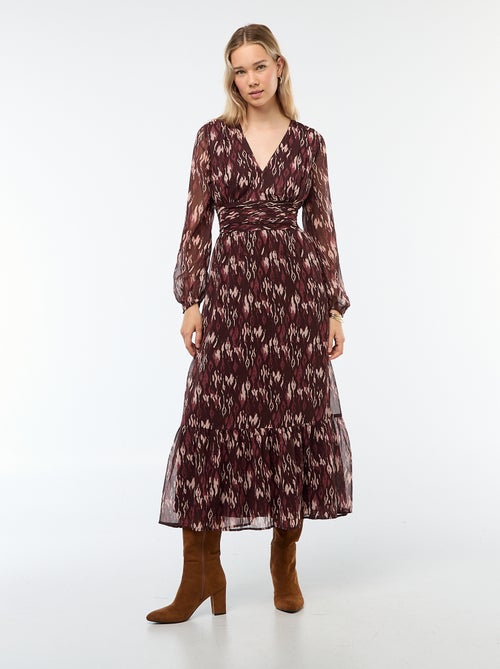 Vestido largo estampado con base con volantes - Kiabi
