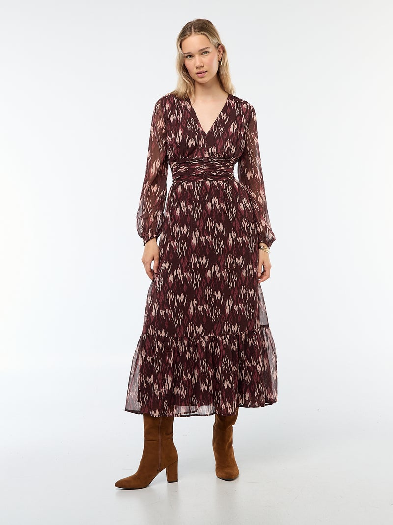 Vestido largo estampado con base con volantes Purpura - Kiabi