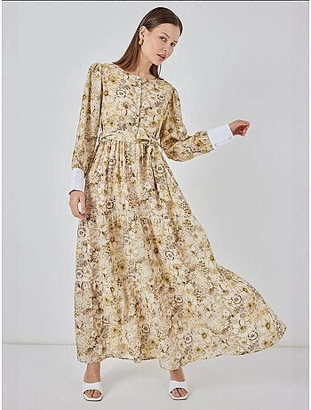 Vestido largo estampado con cierre de botones bdart