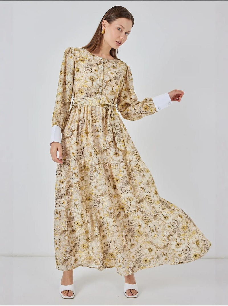 Vestido largo estampado con cierre de botones bdart Amarillo limón - Kiabi