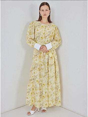 Vestido largo estampado con cierre de botones bdart