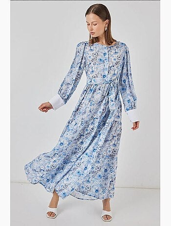 Vestido largo estampado con cierre de botones bdart
