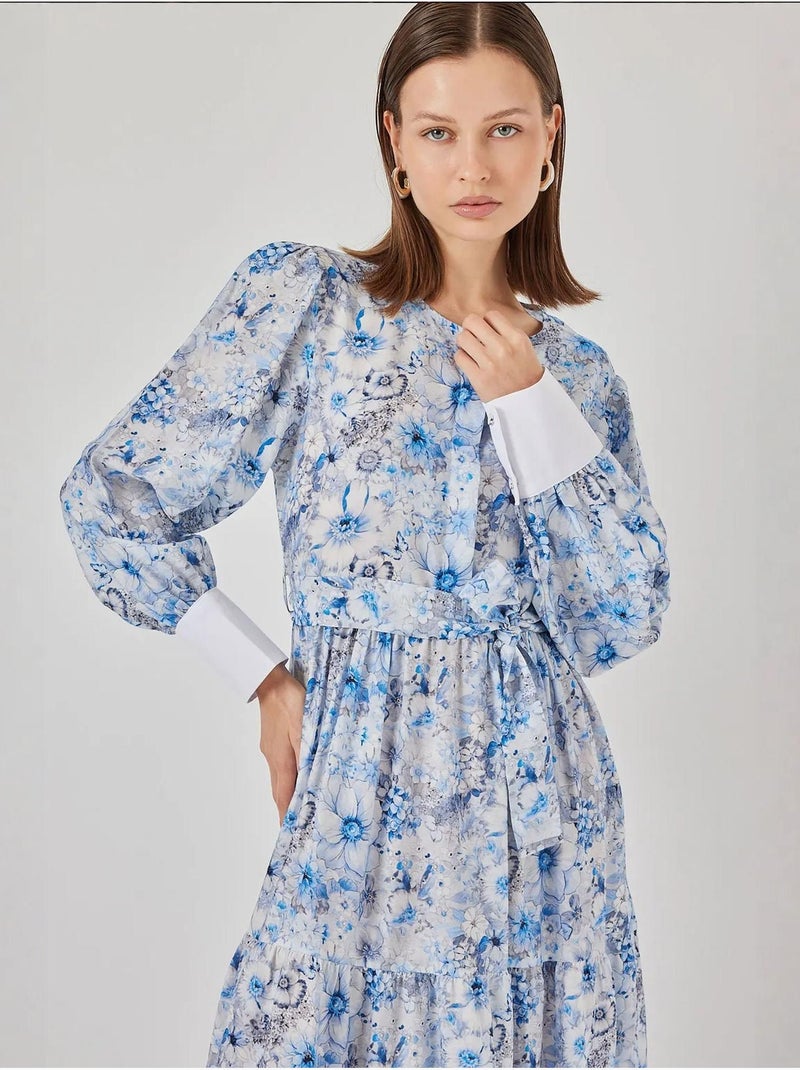Vestido largo estampado con cierre de botones bdart Azul claro - Kiabi