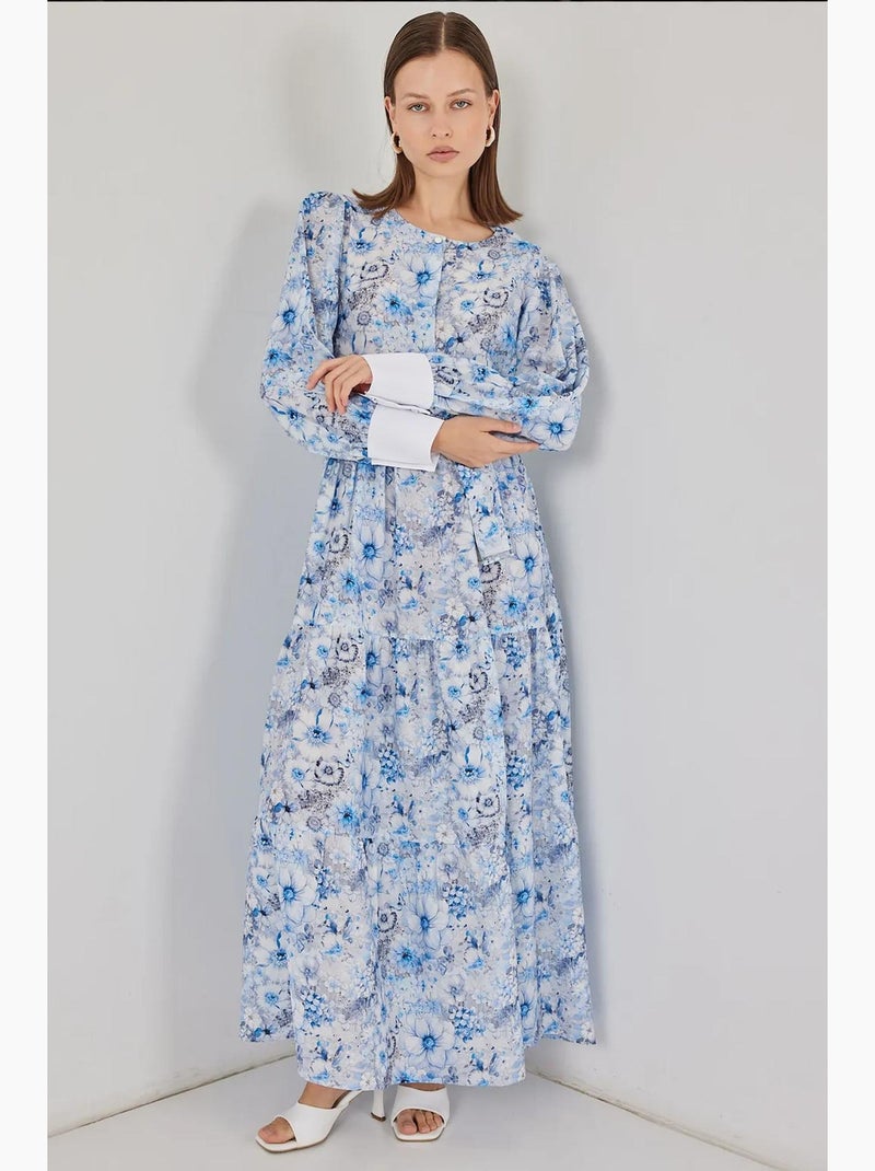 Vestido largo estampado con cierre de botones bdart Azul claro - Kiabi