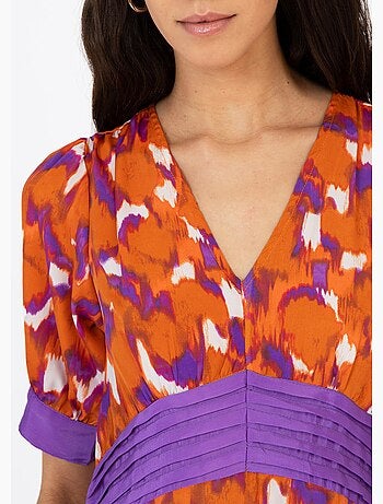 Vestido largo estampado con cintura plisada - AFIBEL