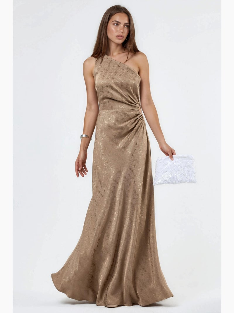Vestido largo estampado con cuello asimétrico hiccup Camel - Kiabi