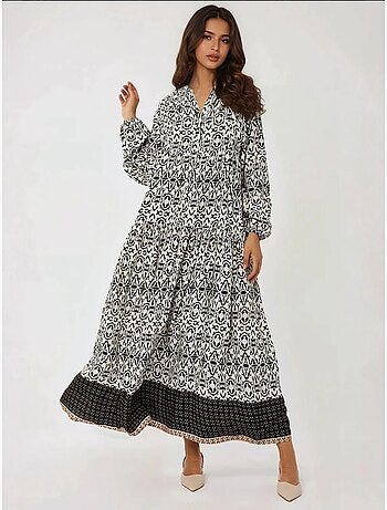 Vestido largo estampado con cuello camisero hiccup