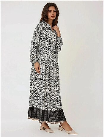 Vestido largo estampado con cuello camisero hiccup