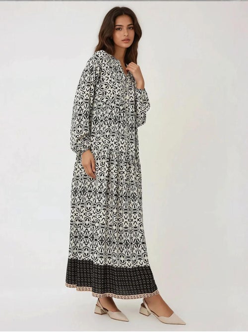 Vestido largo estampado con cuello camisero hiccup - Kiabi Vestido largo estampado con cuello camisero hiccup - Kiabi