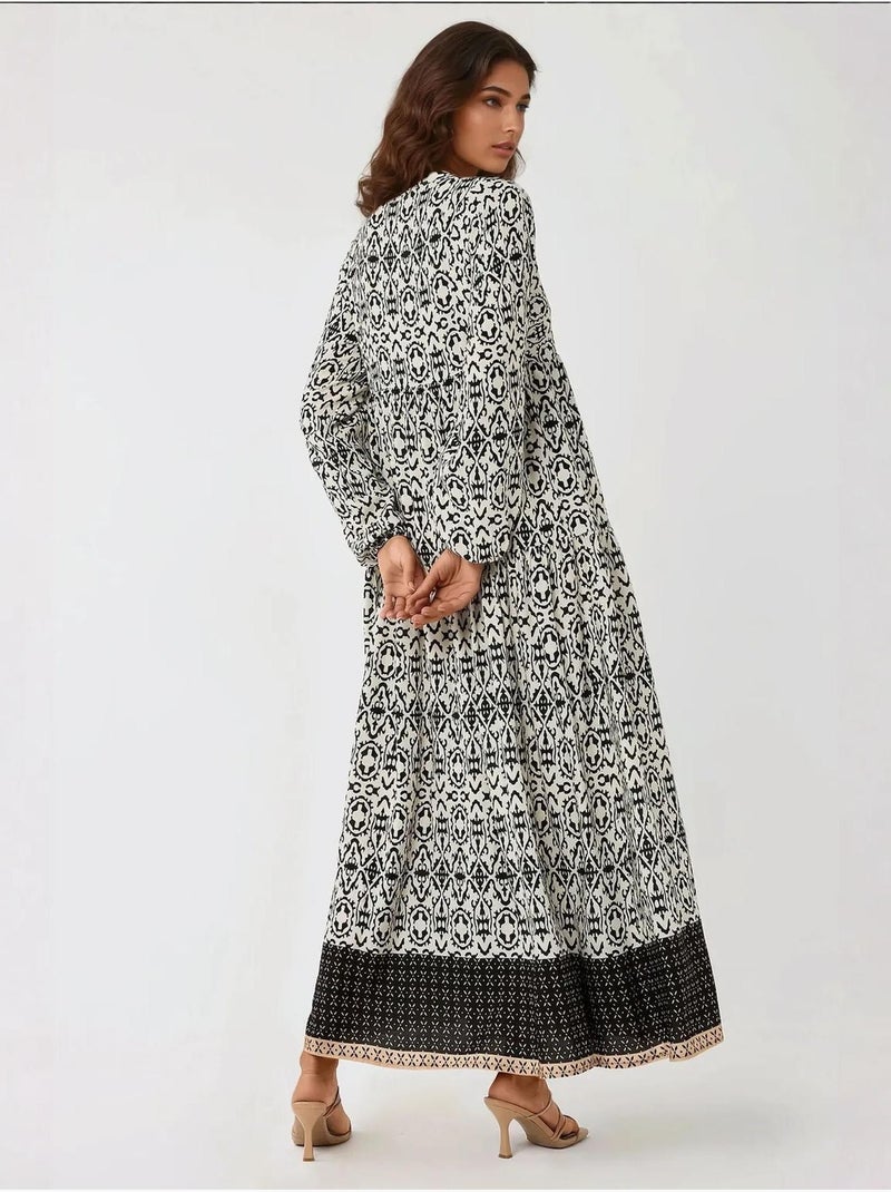 Vestido largo estampado con cuello camisero hiccup Negro - Kiabi