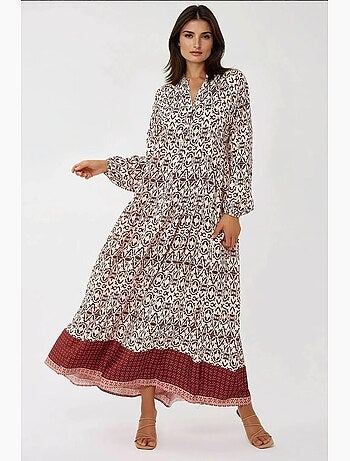 Vestido largo estampado con cuello camisero hiccup