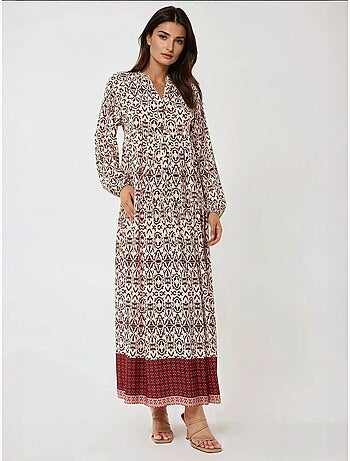 Vestido largo estampado con cuello camisero hiccup