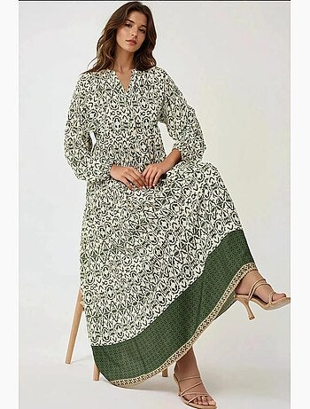 Vestido largo estampado con cuello camisero hiccup