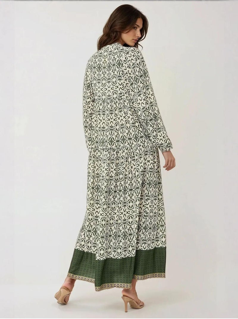 Vestido largo estampado con cuello camisero hiccup Verde - Kiabi