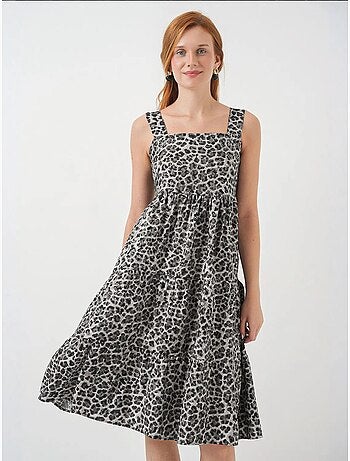 Vestido largo estampado con cuello cuadrado y cremallera bdart