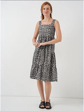 Vestido largo estampado con cuello cuadrado y cremallera bdart