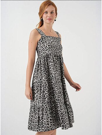 Vestido largo estampado con cuello cuadrado y cremallera bdart