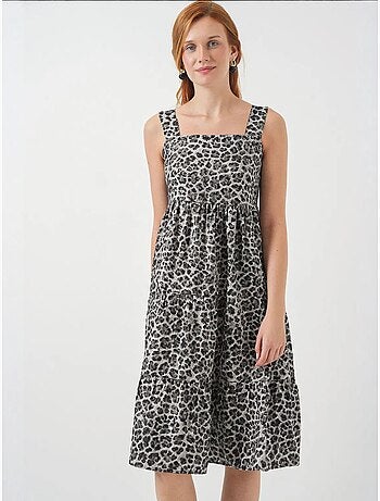 Vestido largo estampado con cuello cuadrado y cremallera bdart