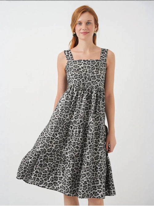 Vestido largo estampado con cuello cuadrado y cremallera bdart - Kiabi