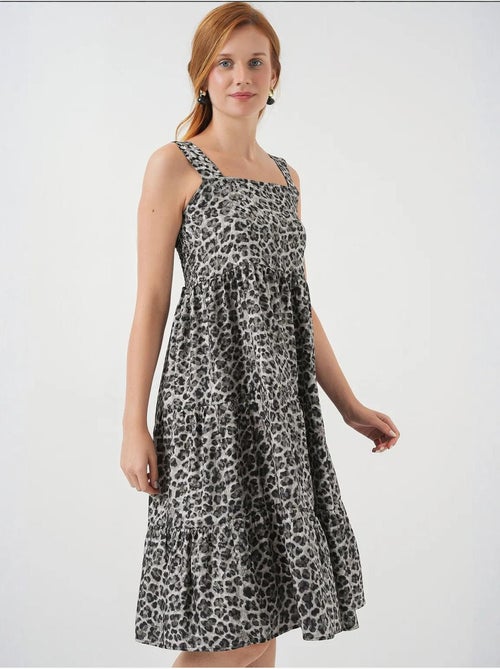Vestido largo estampado con cuello cuadrado y cremallera bdart - Kiabi