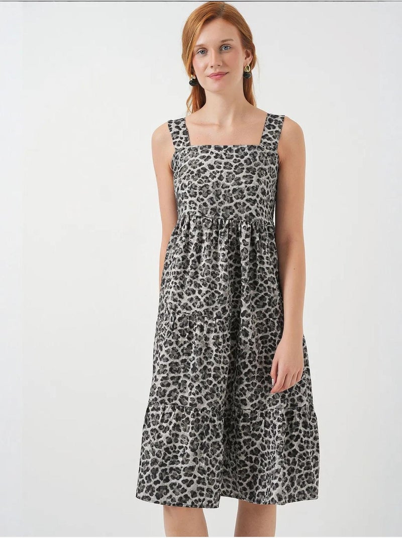 Vestido largo estampado con cuello cuadrado y cremallera bdart Gris negro - Kiabi