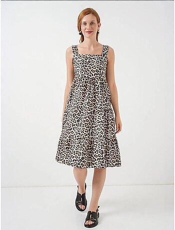 Vestido largo estampado con cuello cuadrado y cremallera bdart