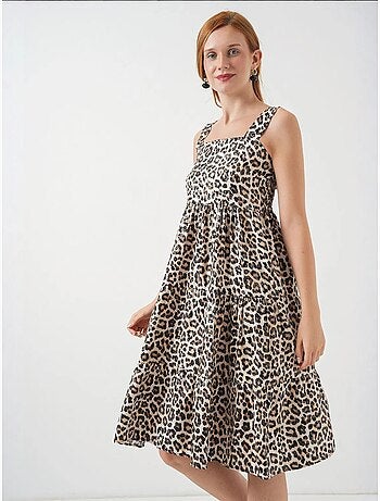 Vestido largo estampado con cuello cuadrado y cremallera bdart